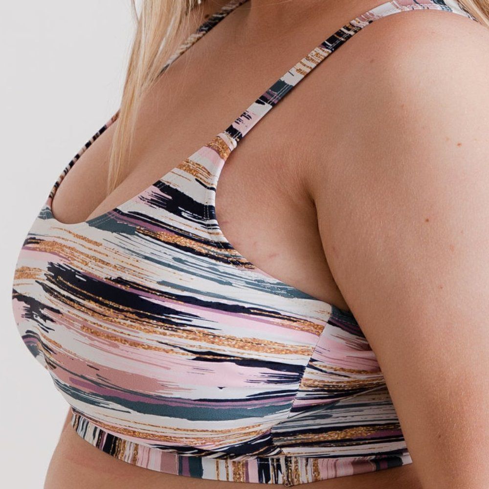 Athletic Bikini Swimsuit Top Small Adjustable Stripes - Picture 9 of 15